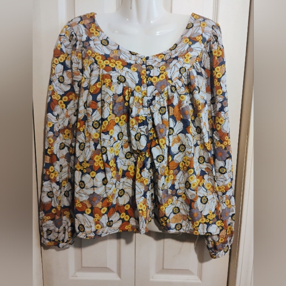 a.n.a Yellow and Orange Button Front Blouse